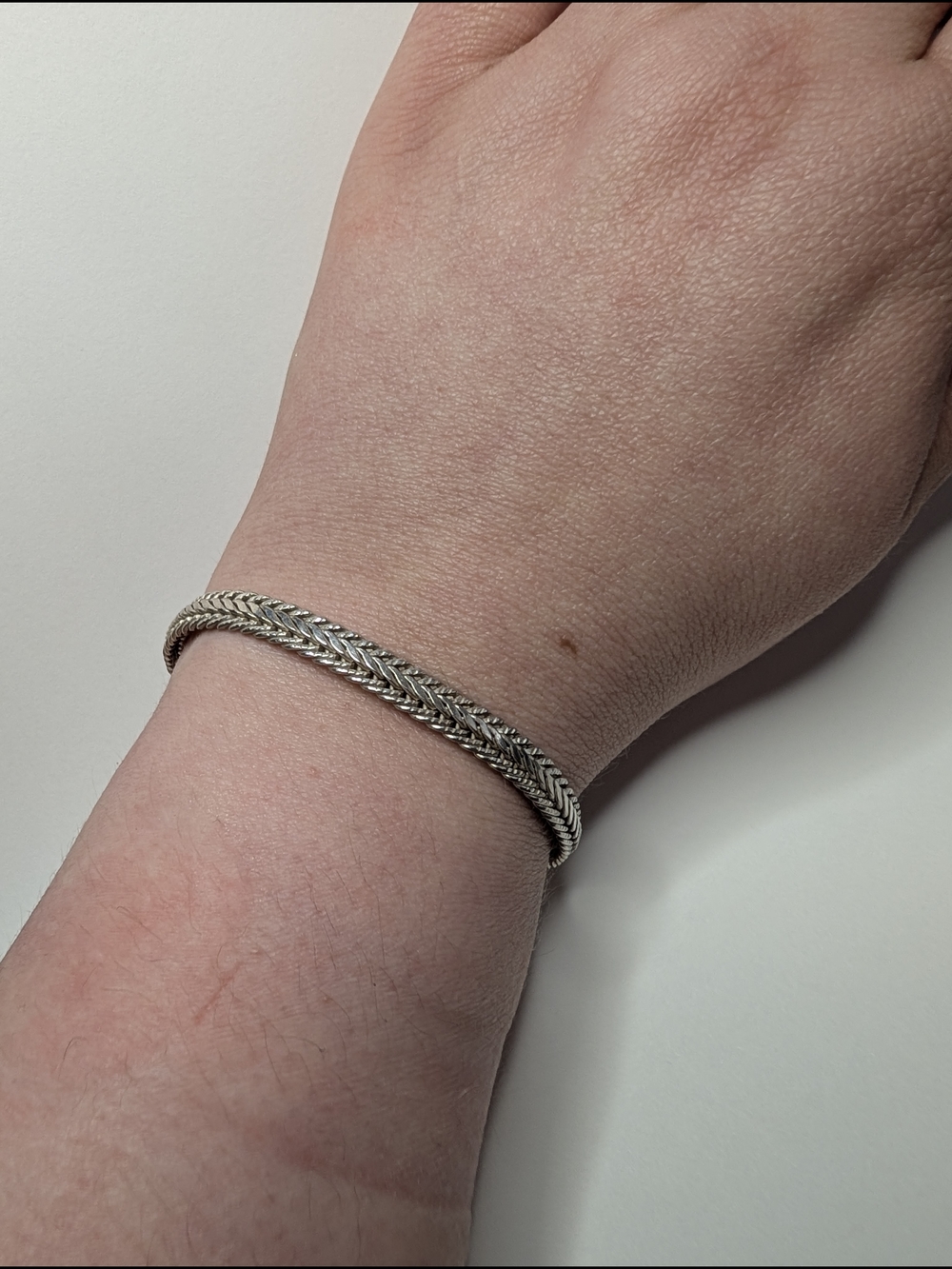 Vintage 925 Sterling Silver Double Chain Bracelet Braided/Herringbone Style